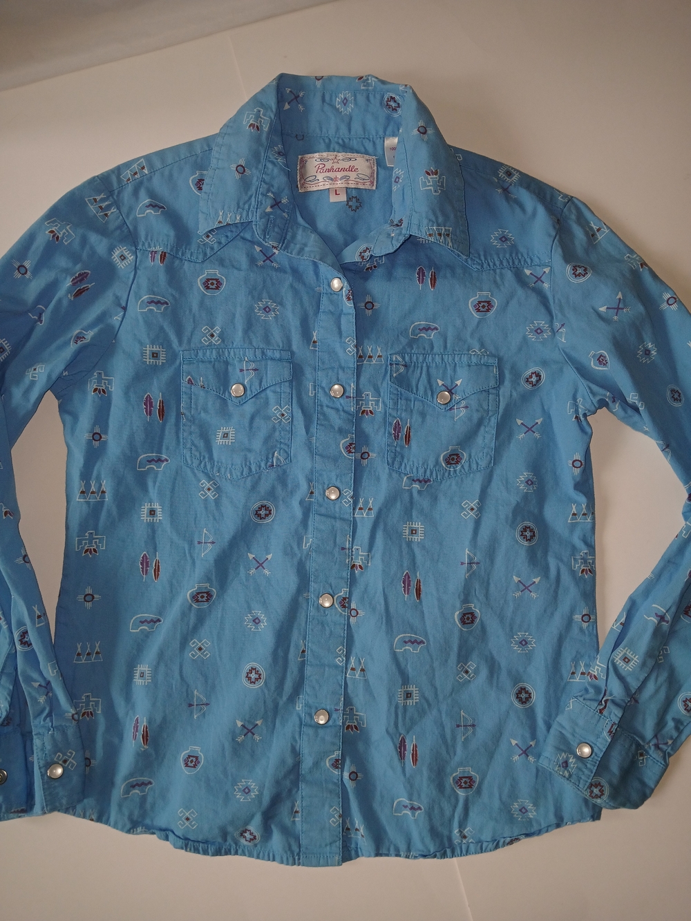 Panhandle Slim Blue Printed Western Shirt Large Girls D0394